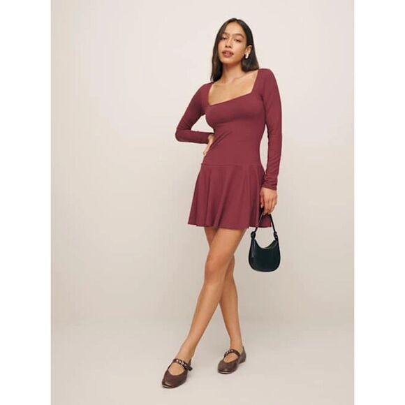 NWT Reformation Coen Jersey Knit Square Neck Mini Dress in Chianti Red Size M - Picture 5 of 16